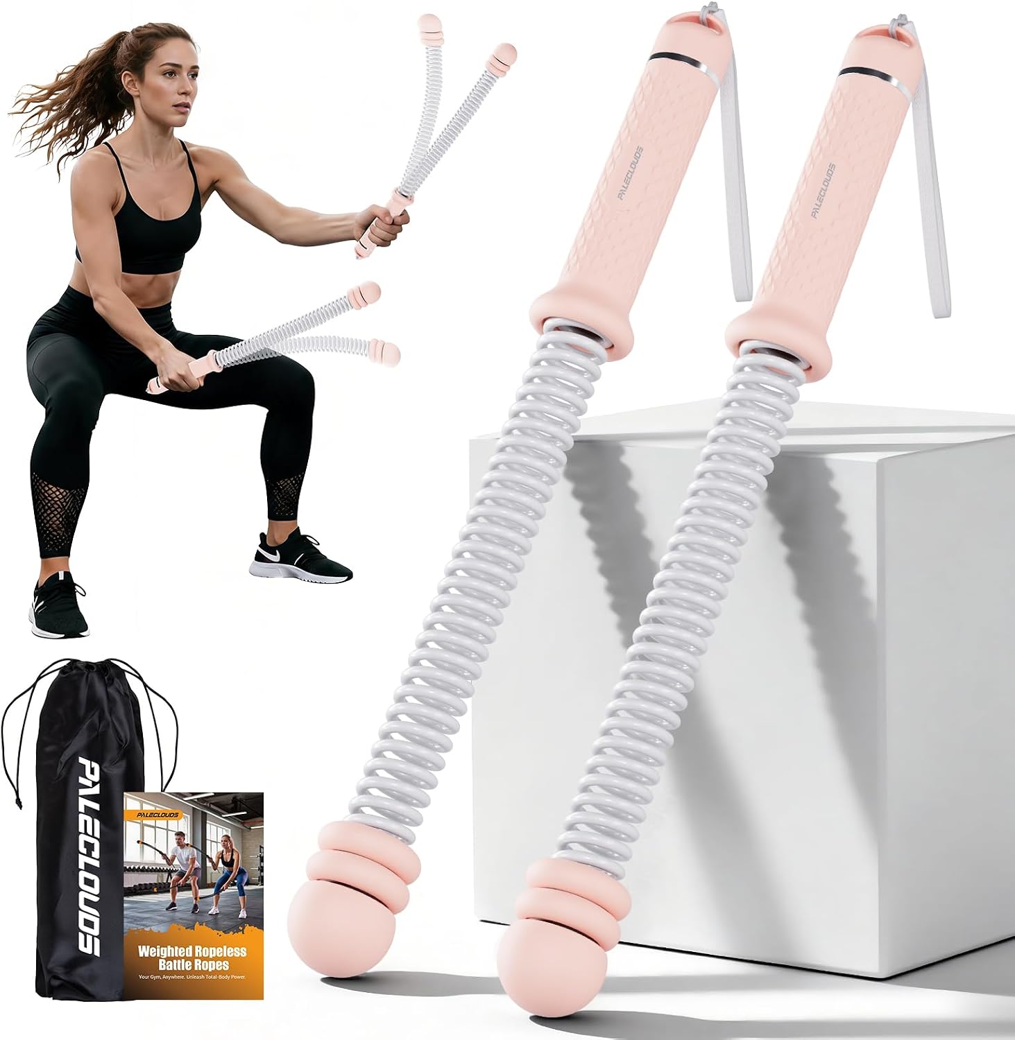 Home Gym Workout - Portable Ropeless Battle Ropes, Adjustable Weights