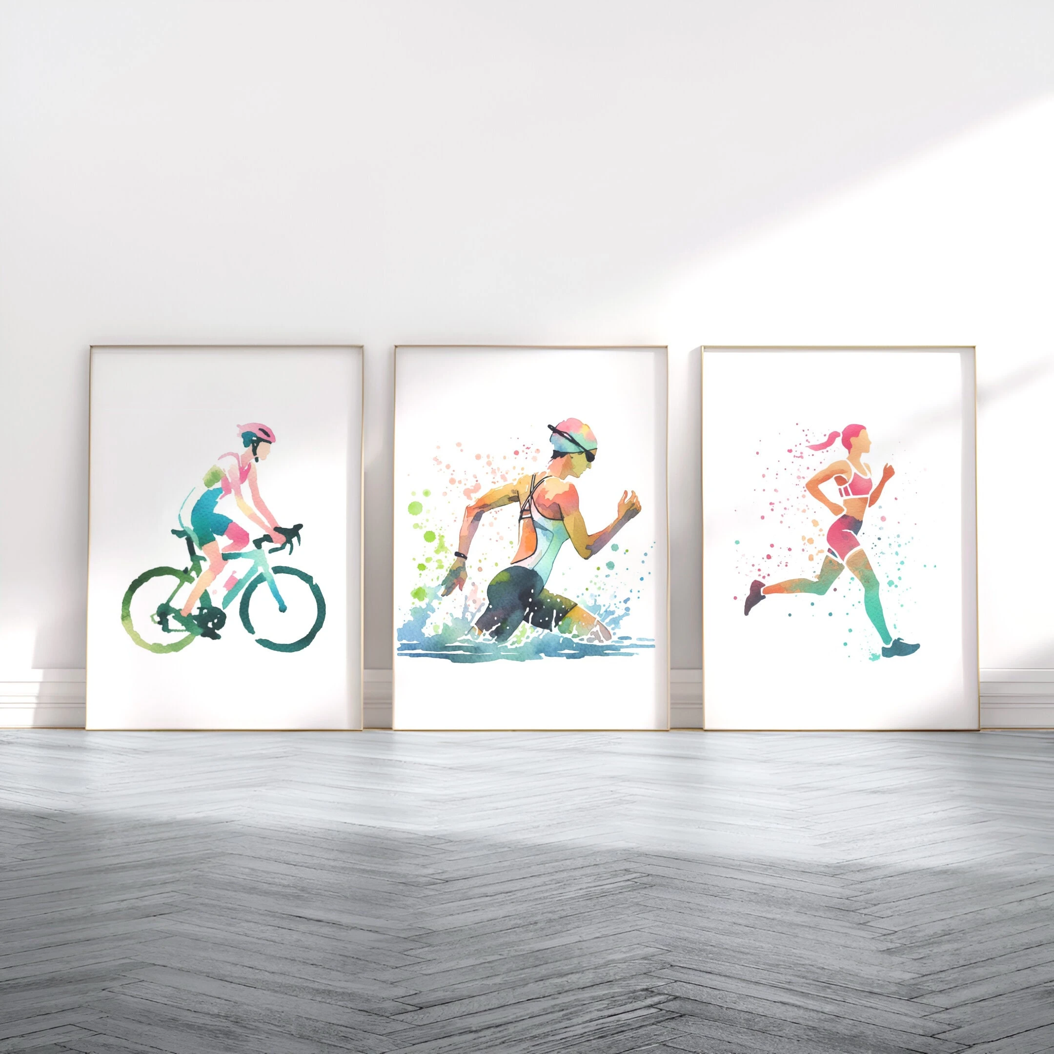 Home Gym Yes Or No - 3pcs Women's Triathlon Art Poster Set